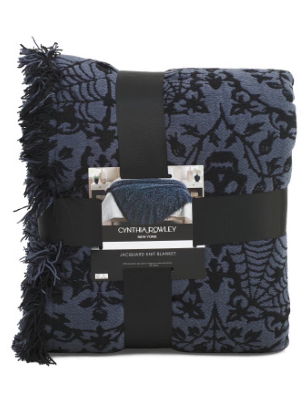 Black Skulls Halloween Jacquard Fringe Throw Blanket